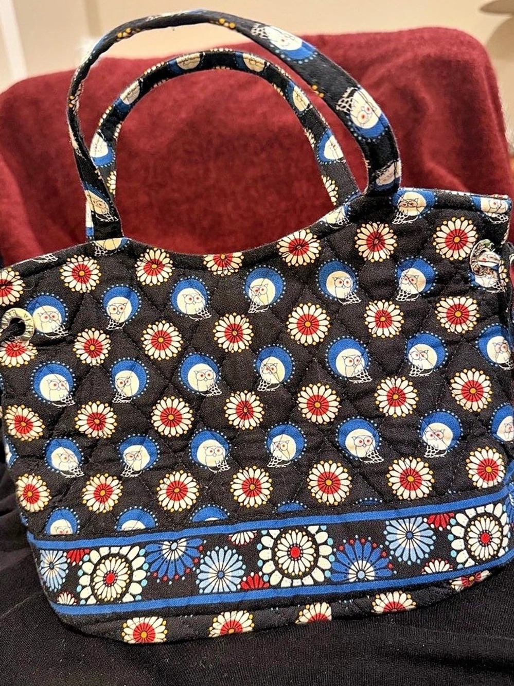 Vera Bradley Night Owl Small Tote Bag in Black & Blue
